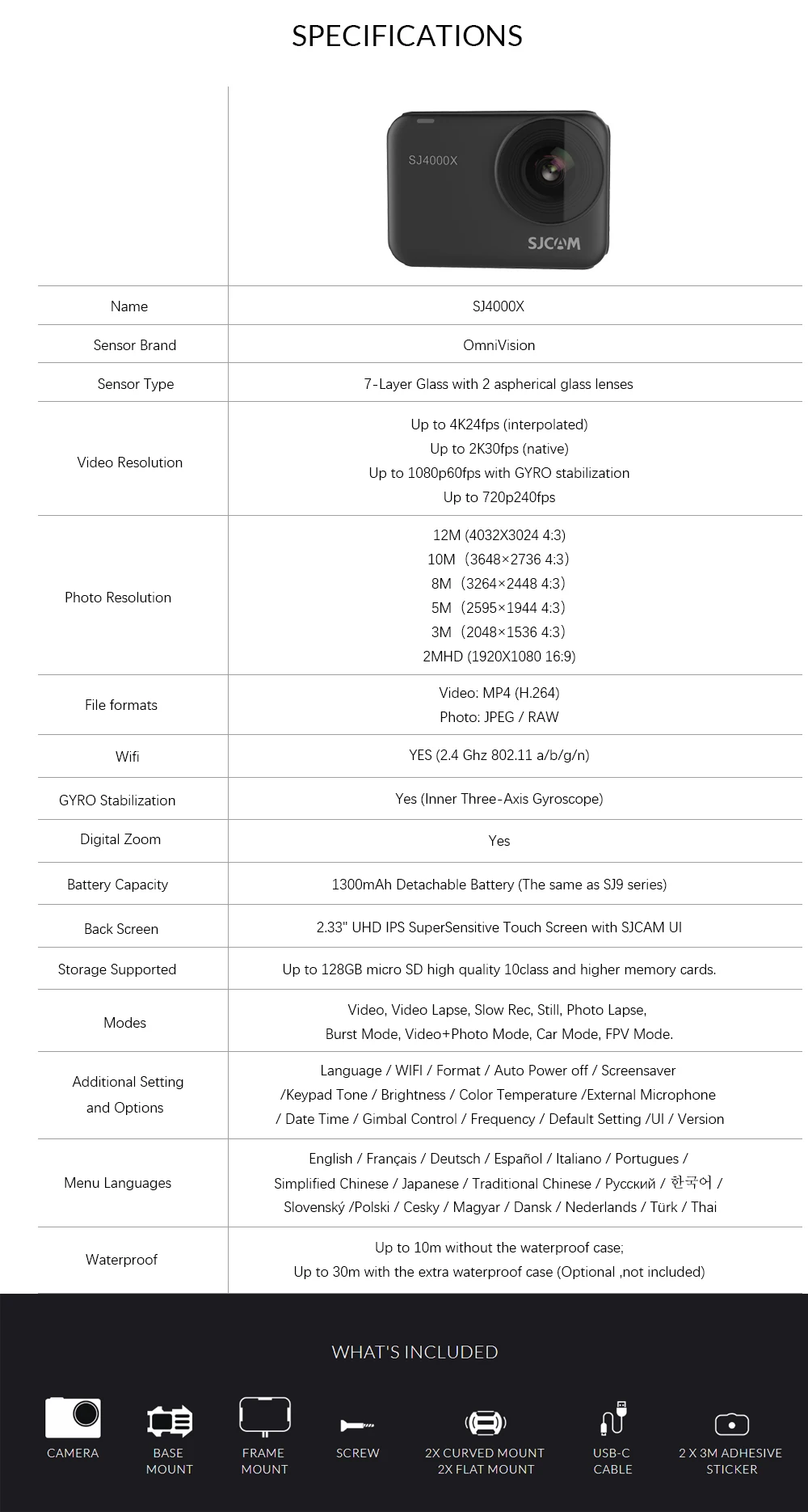SJCAM SJ4000x гироскоп 4K24FPS WiFi Удаленная Экшн-камера Novatek NT96660 2,3" сенсорный экран 10 м корпус Водонепроницаемая спортивная видеокамера