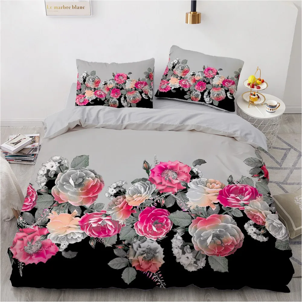 Simple Bedding Sets 3D Plant Flower Duvet Quilt Cover Set Comforter Bed Linen Pillowcase King Queen Full Double Home Texitle | Дом и сад