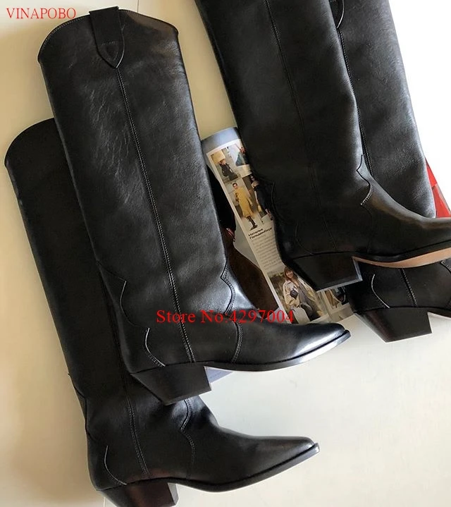 Женские замшевые сапоги до колена высокие ковбойские из натуральной кожи с