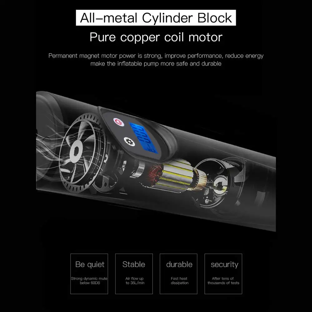 Fiyat Taşınabilir Hava Kompresörü, Mini Hava şişirme El Lastik Pompası 2000mAh Dijital LCD Led ışık 12V 150PSI AC DC.