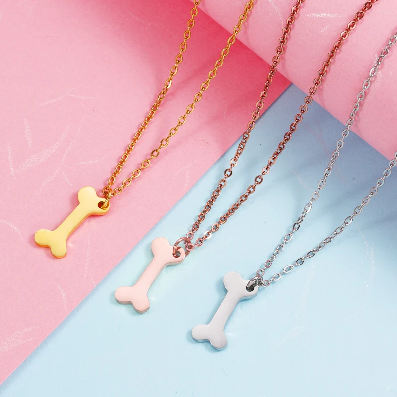 

Fnixtar 10Pcs Mirror Polished Dog Bone Pendant Necklaces Stainless Steel Cable Chain Necklaces For Womens Mens Hip Hop Jewelry