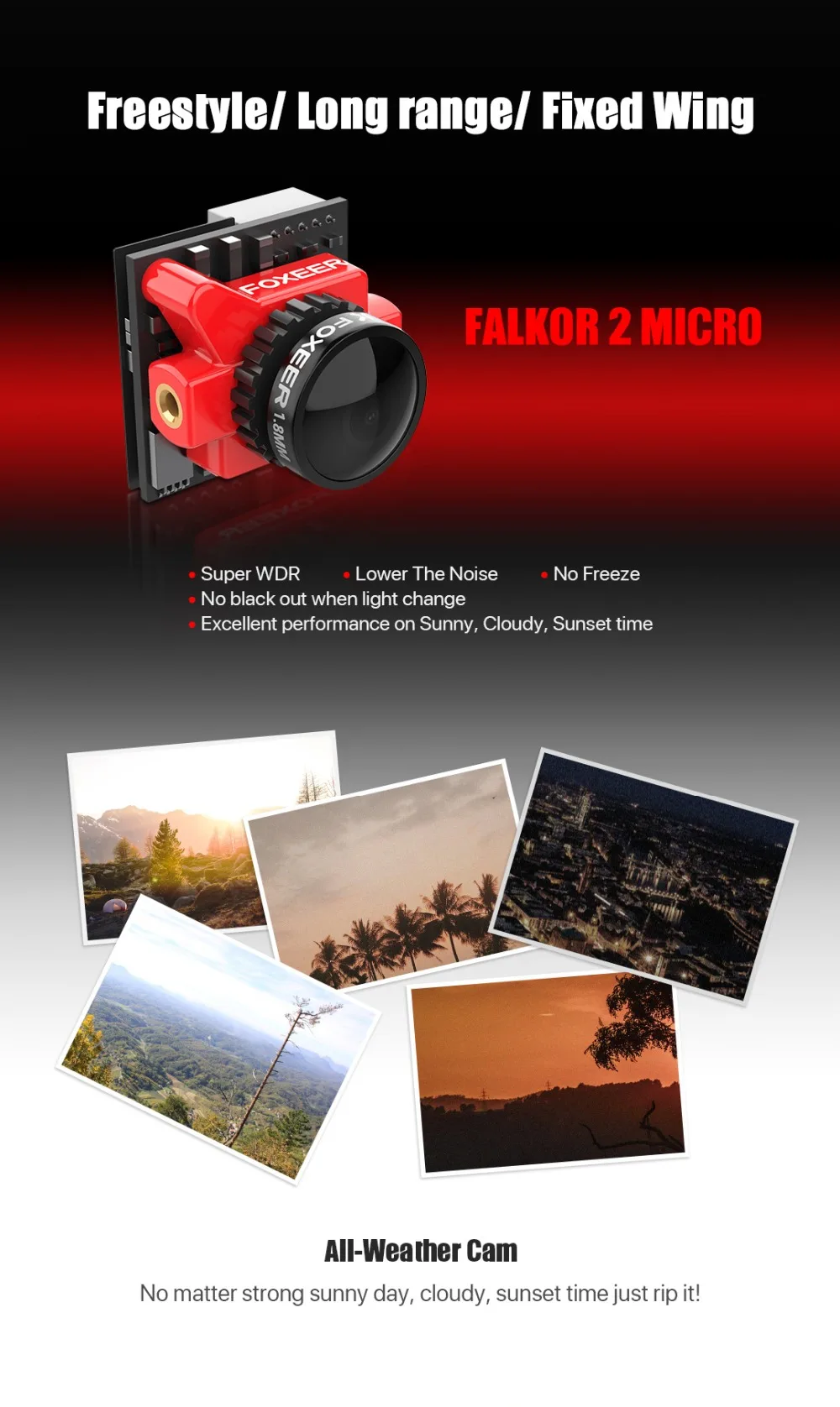 Foxeer Falkor Micro V2 1200TVL FPV камера 1,8 мм объектив GWDR OSD Всепогодная микро камера PAL/NTSC переключаемая для FPV RC Дрон