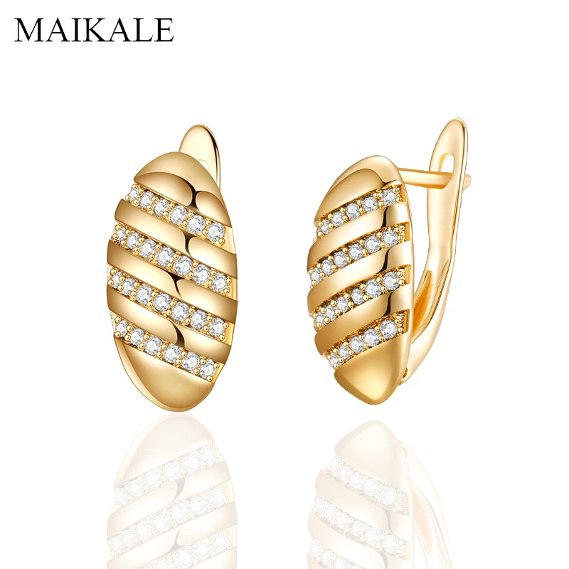 

MAIKALE New Classic Small Gold Micro Inlay Cubic Zirconia Earrings Simple Oval Stud Earrings for Women Jewelry Brincos Gift