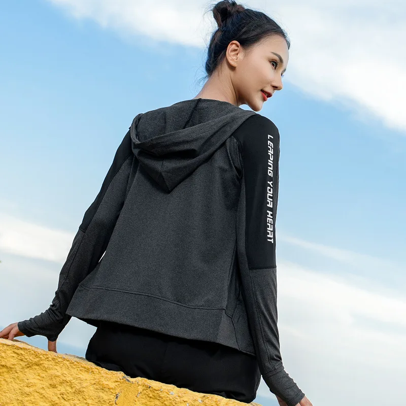 Спортивная куртка для женщин с отверстиями большого пальца толстовки капюшоном