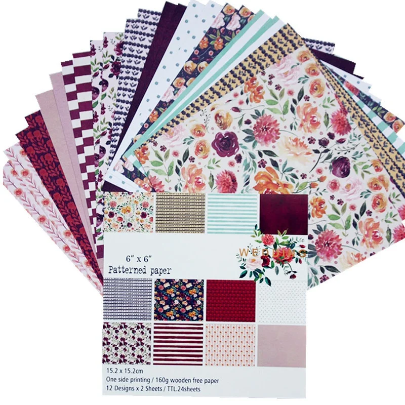 24 Sheets Junk Flower Craft Paper Pads Cutting Dies Art Background Origami Scrapbooking Card Making |