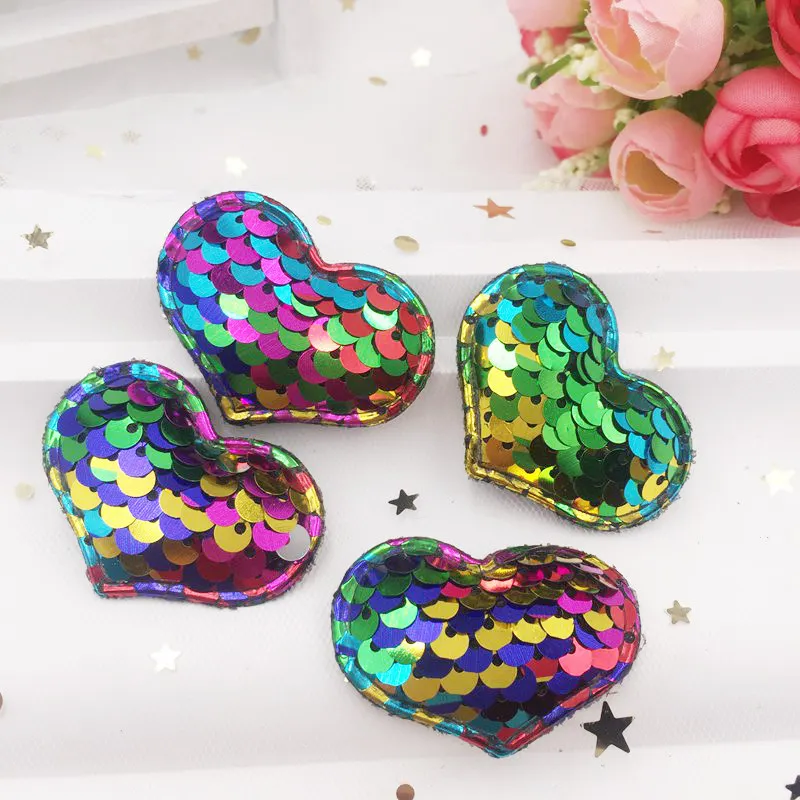 Цветной глиттер блестки рыбья чешуя мягкая ткань аппликация в виде сердца