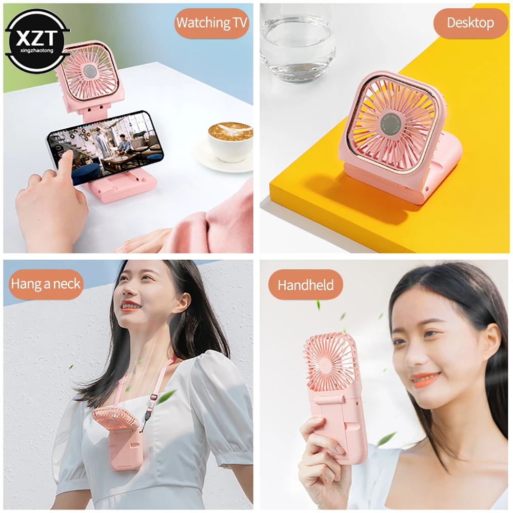 Folding Hanging Neck Fans Mini Portable USB Rechargeable Cooler Neckband Power Bank Handheld/Desktop Multi-Function Electric Fan |