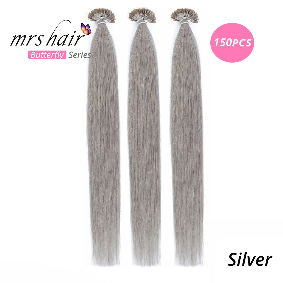 MRSHAIR предварительно скрепленные плоские волосы для наращивания 1" 18" Искусственные волосы одинаковой направленности прямые капсулы жидкий кератин волосы - Цвет: KFTSILVER-150
