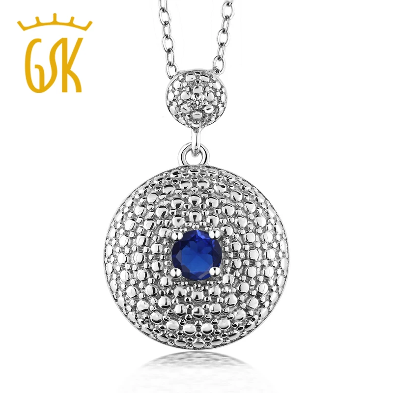 GemStoneKing 0 26 карат синий искусственный Сапфир белый бриллиант родиевое покрытие