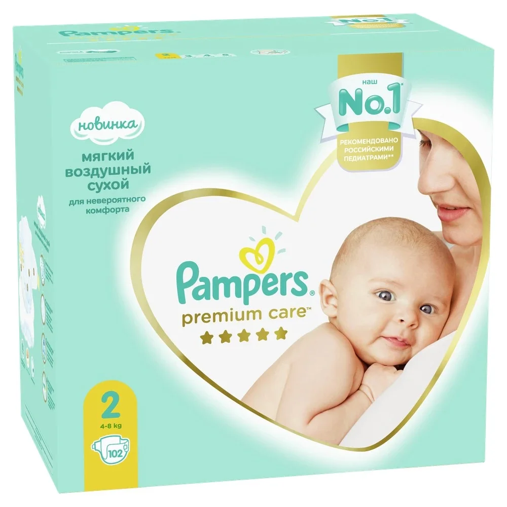 Подгузники Pampers Premium Care Размер 2 4-8кг 102 штуки | Мать и ребенок