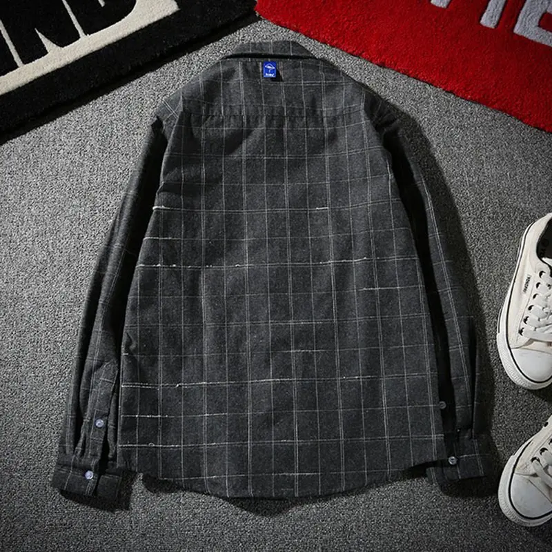 

MoneRffi Mens Harajuku Plaid Vintage Shirts 2021 Man Japanese Streetwear Pockets Shirts Long Sleeve Male Casual Button Up Shirt