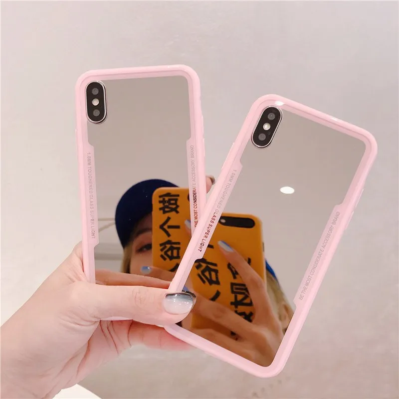 Зеркальный чехол для Iphone 13 12 11 Pro XS Max XR X 7 8 6 Plus противоударный розовый мягкий