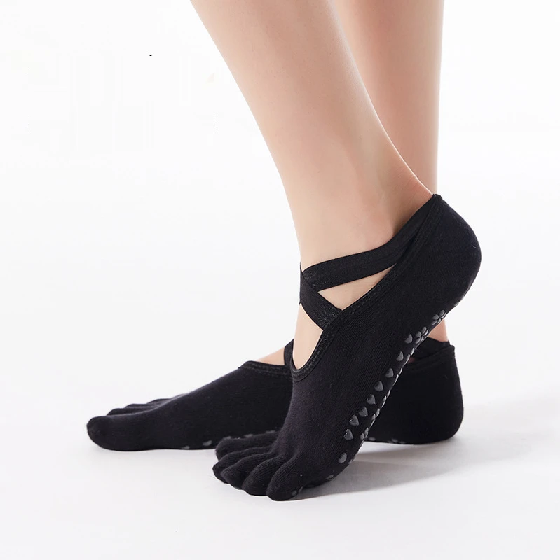 

2 Pairs Professional Non Slip Yoga Socks Women General Size Silicone Dots Anti-slip Cotton Breathable Sweat Absorption Toe Socks