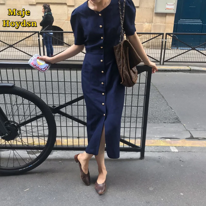 

Платье Maje Hoydsn из хлопка и льна, женское летнее платье, новинка 2021, тонкая талия, во французском стиле, Легкие ветрозащитные длинные платья с ю...