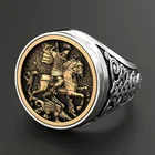 Модное мужское кольцо в ретро стиле, двухцветное кольцо с рисунком воина, духа, рыцаря, в этническом стиле, мужское кольцо в стиле панк, Крутое кольцо из нержавеющей стали