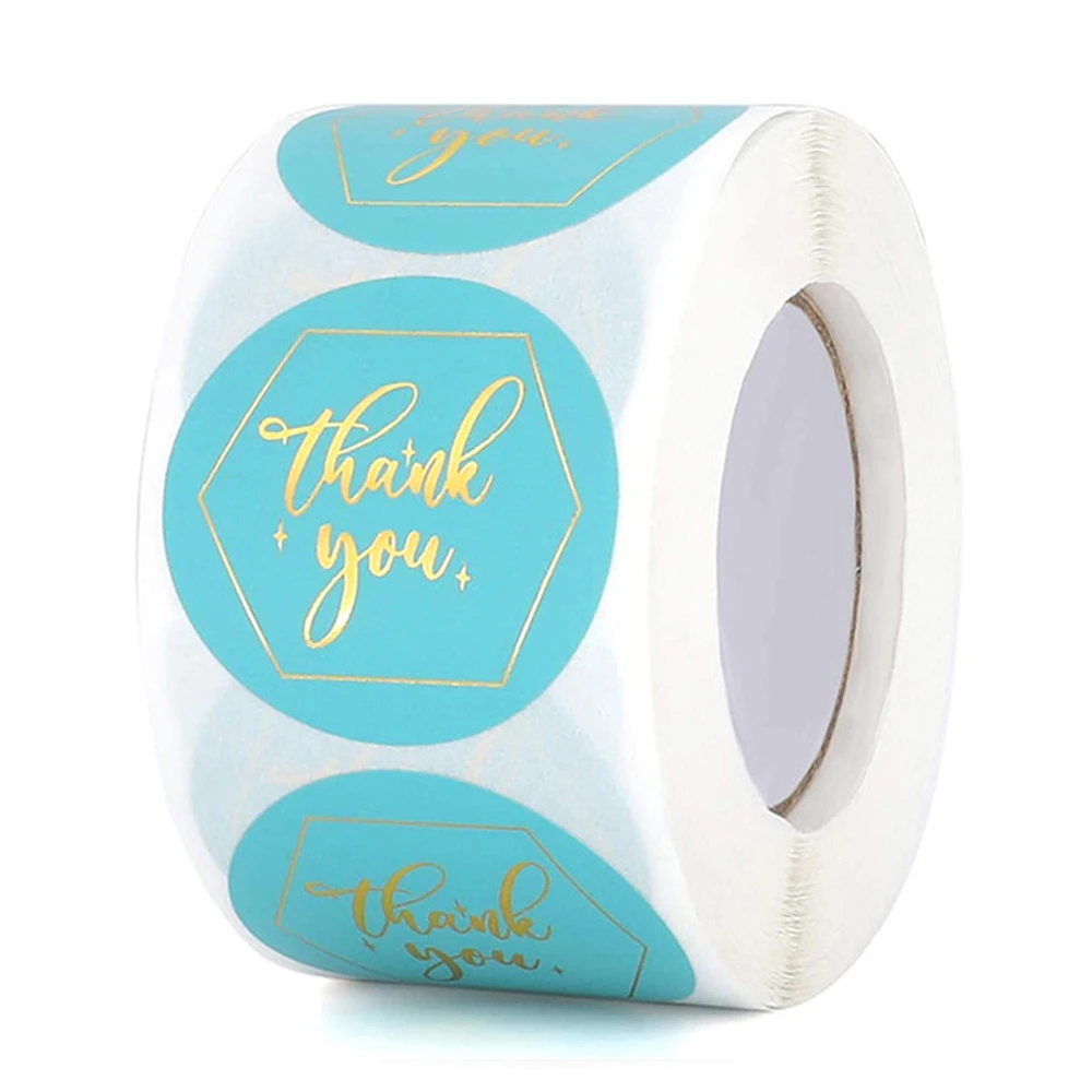 

100-500 шт., золотистые наклейки «Thank You»