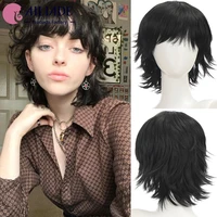 ailiade short curly synthetic wigs for men women heat resistant black brown cosplay party halloween wig daily false hair