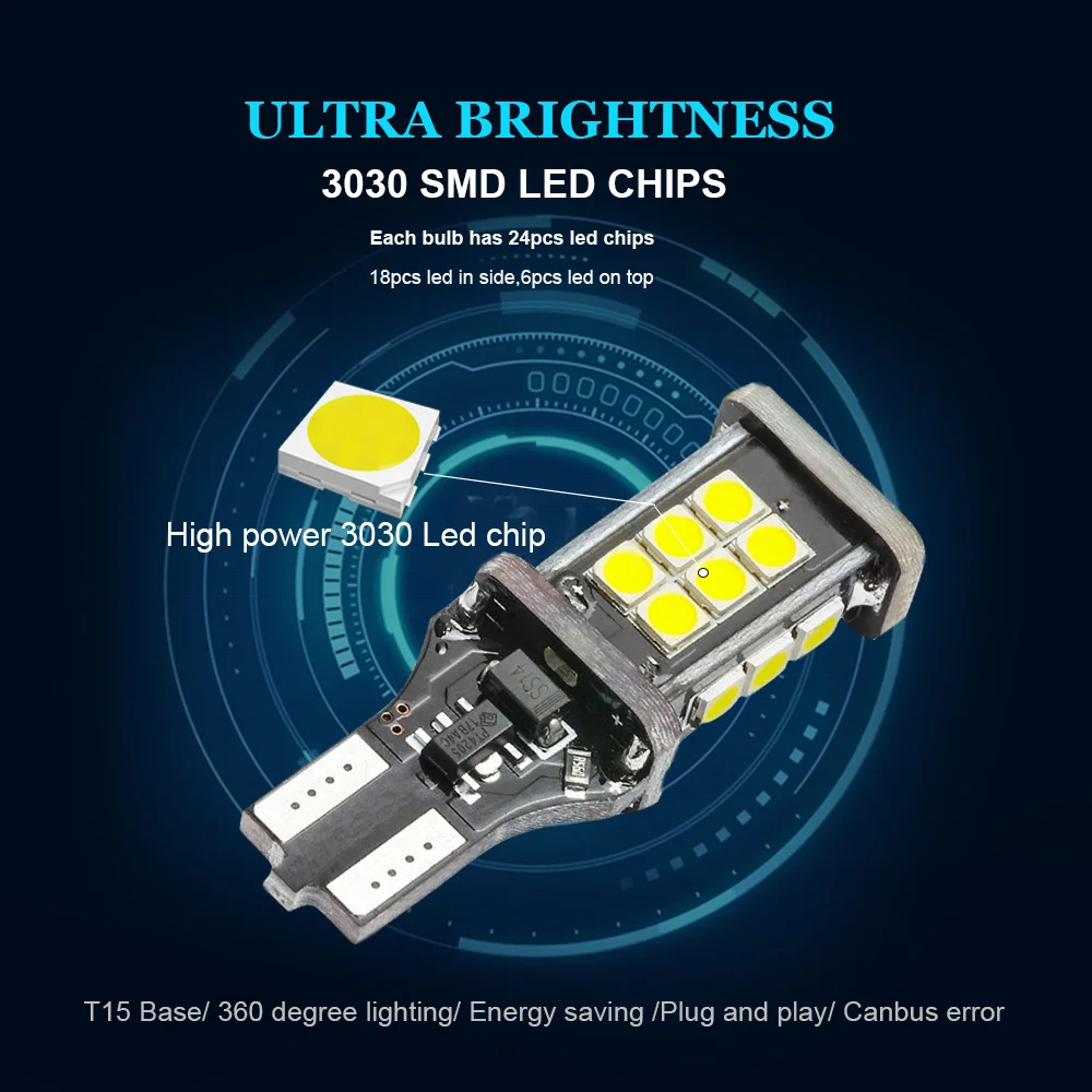 Светодиодный стоп сигнал T15 W16W Canbus 30 SMD 40014 без ошибок автомобильный лампа белого