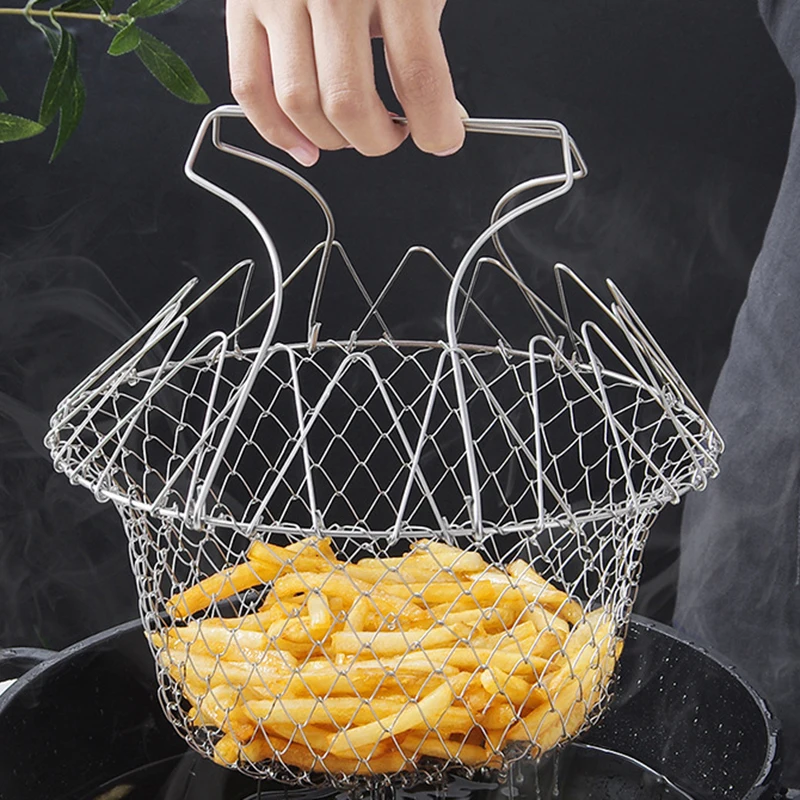 1pc Foldable Stainless Steel Fry Basket Chef Magic Mesh Strainer Net Kitchen Cooking Tool For Deep Frying | Дом и сад