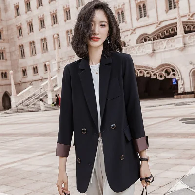 

Women's Winter Jacket Double Breasted Blazer Blazers For Women Formal Streetwear Ladies Clothes Warm Loose Black Coat
