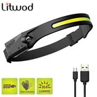 Лм фонасветильник головного света COB водонепроницаемый датчик движения рабочее освещение головные фонари USB перезаряжаемая головная лампа