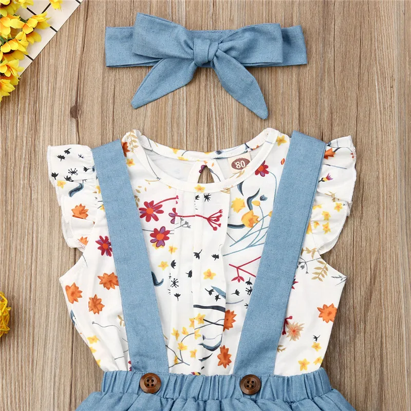 Комплект одежды для маленьких девочек 3 шт. жилет без рукавов с цветочным