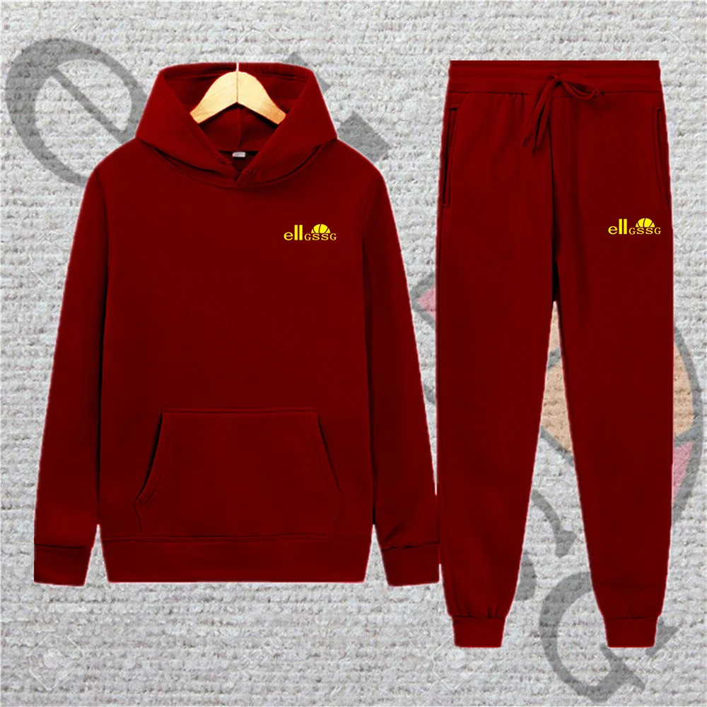 

Spring and Autumn Men's Sports Hoodie Pure Color Suit Men's Fashion Street Wear Sweatpants Track and Field Suit Two Pieces