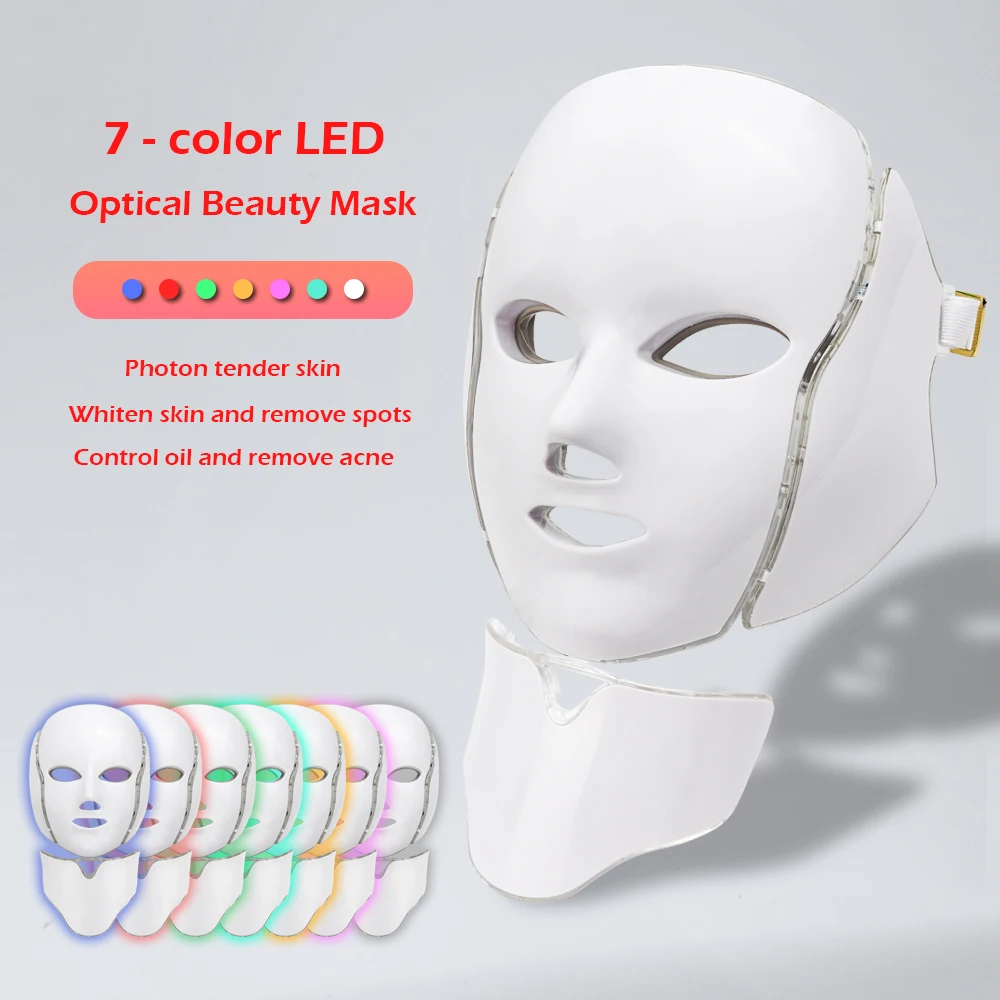 7 Colors Led Facial Mask with Neck Acne Anti Wrinkle Skin Rejuvenation Whitening Beauty Treatment Korean Photon Therapy Spa Home | Красота и