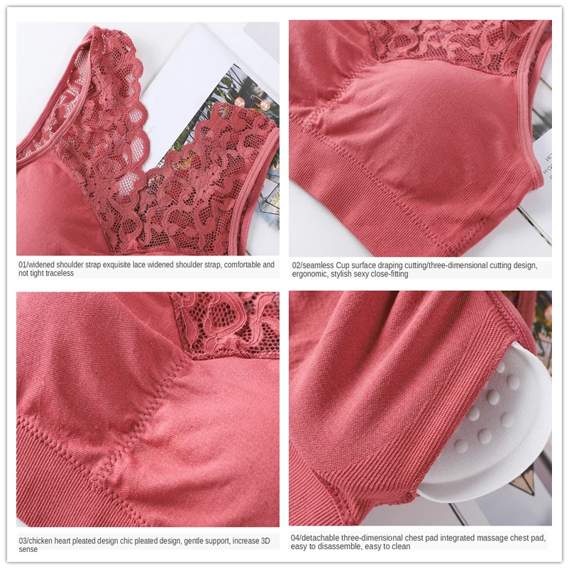 

Woman's Graceful Lace Beauty Back Bras Without Underwire Lady Push Up Seamless Sports Underwear Padded Plus Size Lingerie Female