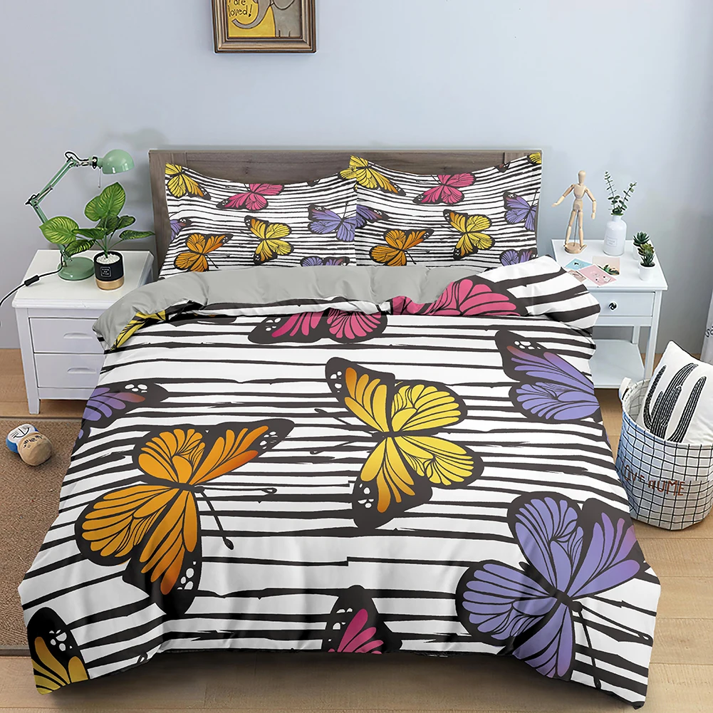 

Animal Pattern Bedding Set Butterfly Duvet Cover Sets Pillowcase Set Twin Queen King Size for Kids Bedroom Bedclothes Bedding