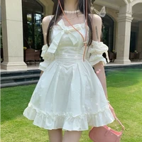sweet kawaii fairy white dress women patchwork off shoulder sexy party mini dresses bow ruffle cute princess sundress y2k 2021