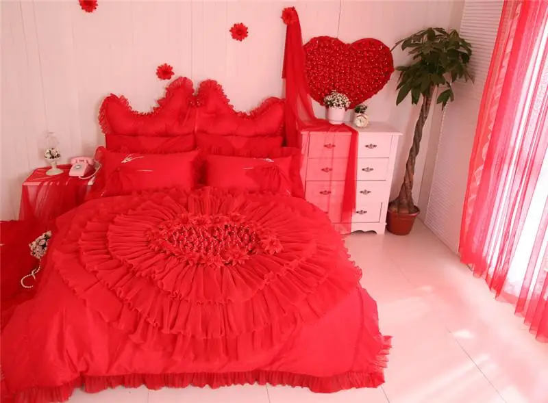 Комплект свадебного постельного белья из хлопка и кружева в стиле принцессы