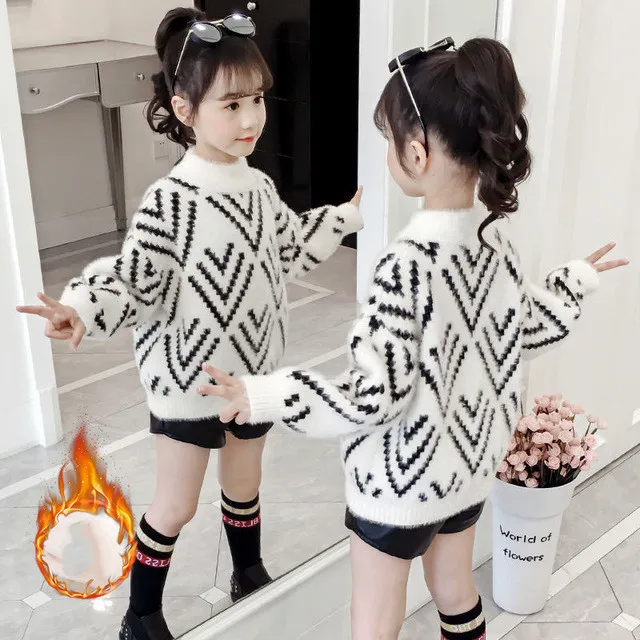 

2021Striped Pattern Baby Girls Tops Kids Sweater Children New Year Clothing Baby Girls Cotton Outwear Baby Girls Costumes SD13