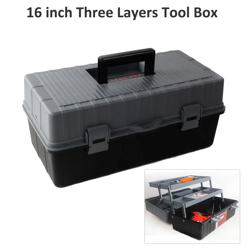 16'' Three Layers Plastic Tool Box Sealed Tool Box Safety Equipment Toolbox Suitcase Impact Resistant Tool Case Shockproof