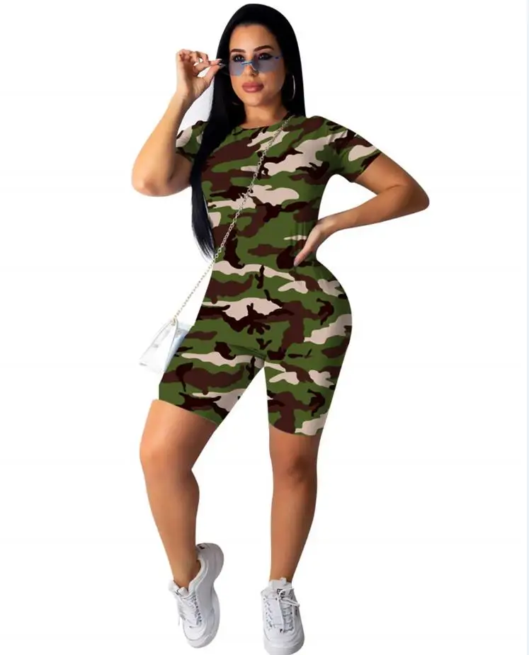 Женский спортивный костюм из 2 предметов с камуфляжным принтом футболка круглым