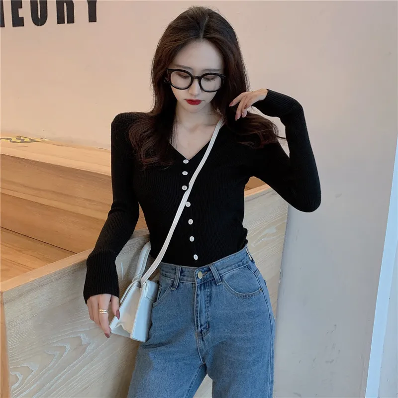 

Newable New Women's V-neck Single-breasted Knitted Cardigan Spring and Autumn Long Sleeve Shawl Thin Sweater Tops NS1970