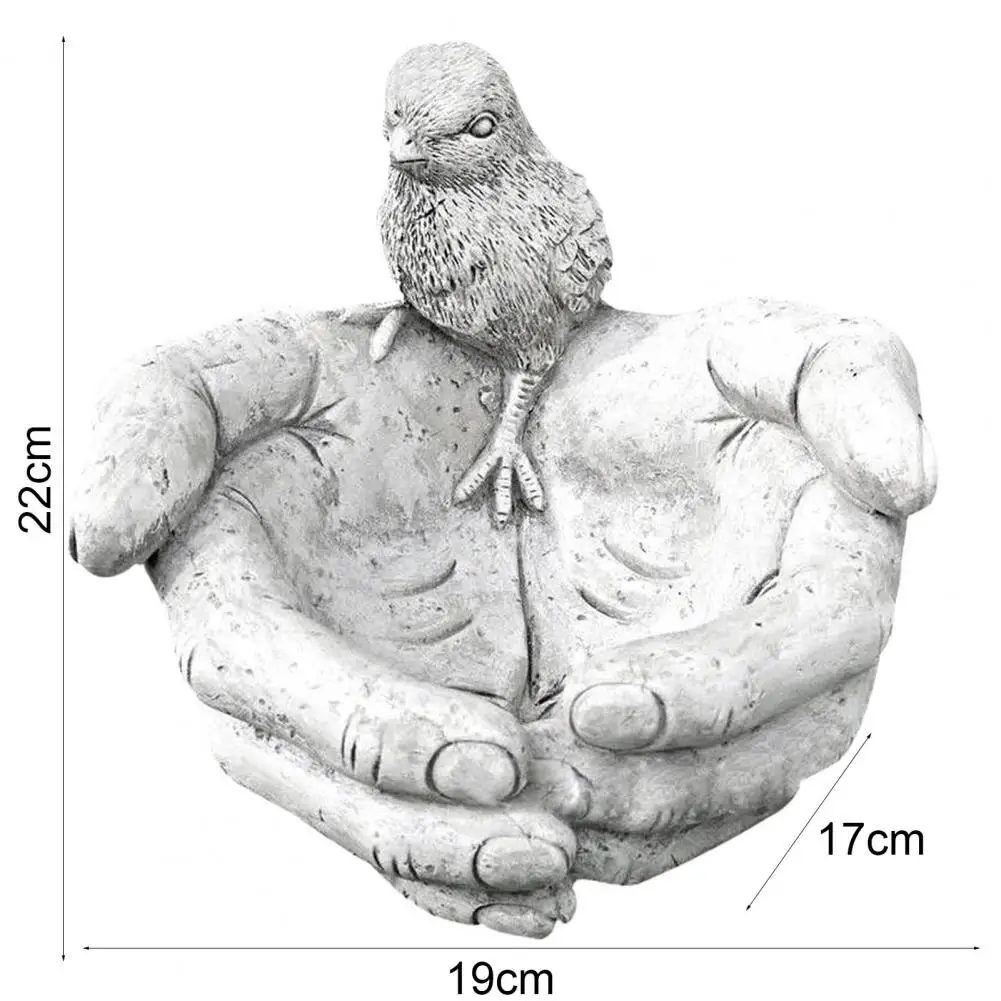 

Bird Feeder Anti-deform Large Capacity Resin White Holding Chick Hands Sculpture Birdfeeder for Outdoor
