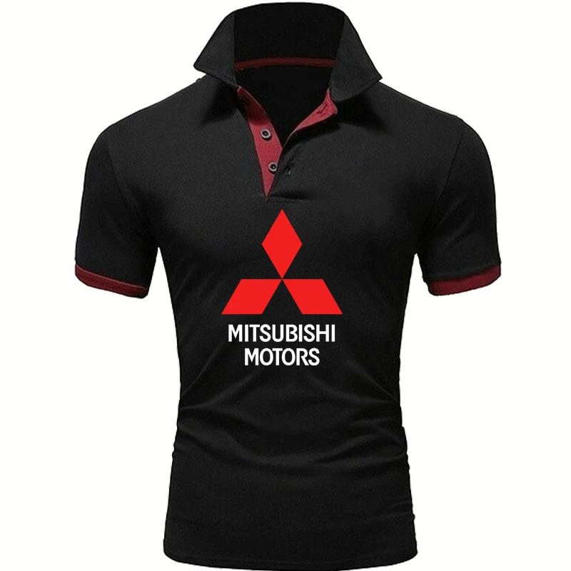 

Мужская рубашка-поло с короткими рукавами, Однотонная рубашка-поло из чистого хлопка с принтом логотипа автомобиля Mitsubishi, лето 2022