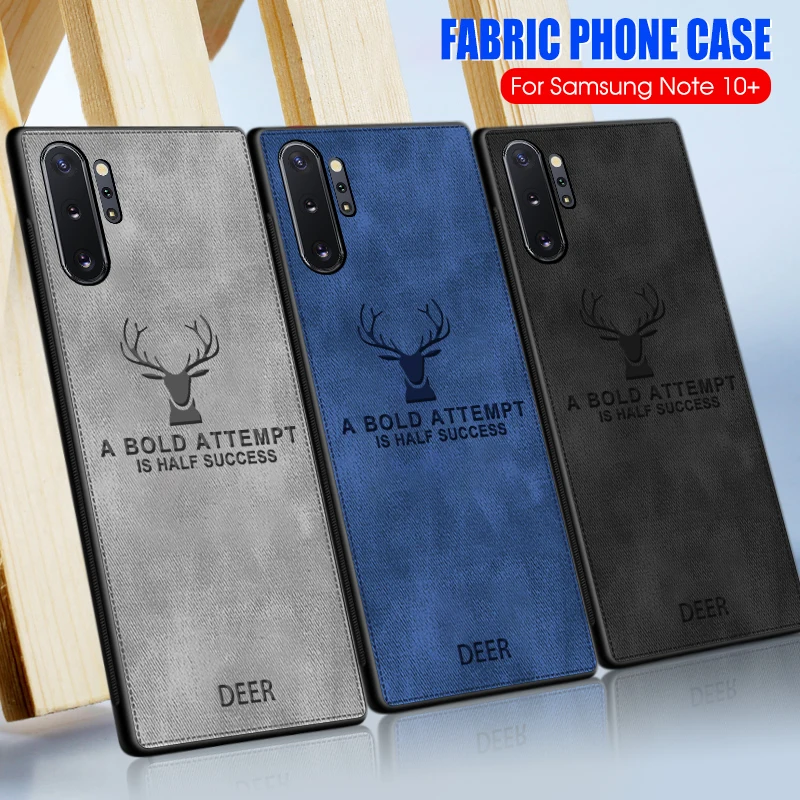 Deer Patterned Case For Samsung Galaxy Note 10 Pro Plus Cloth Texture Phone Cases Soft Silicone Frame Fabric Back Cover | Мобильные