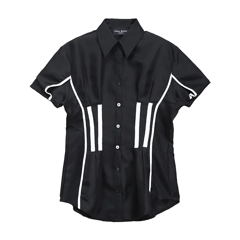 

SuperAen 2021 Summer New European Women's New Design Shirt Blouse Short-sleeved Turn-down Collar Women Tops