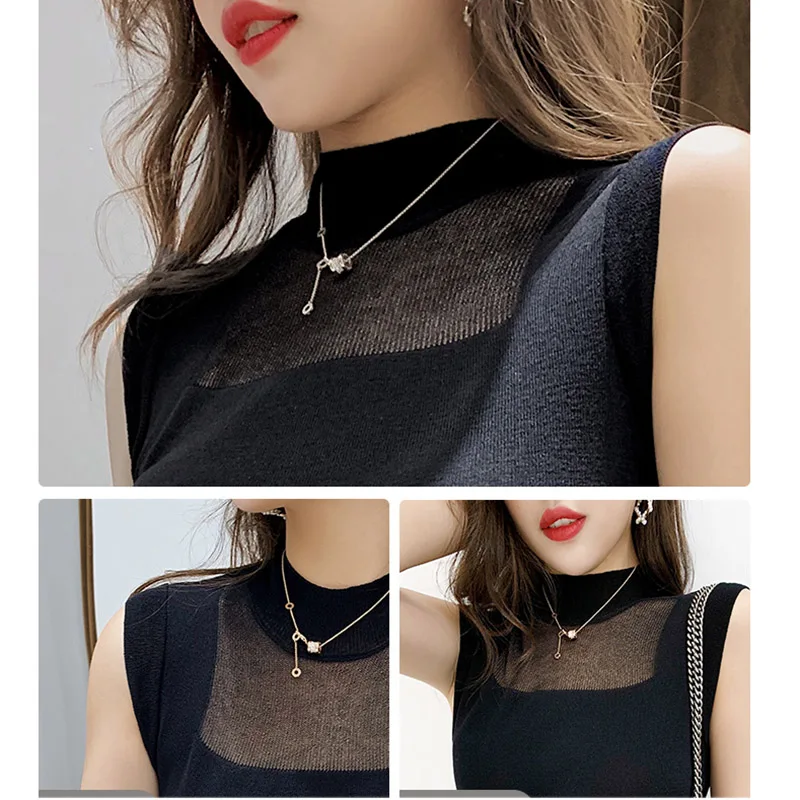 

Half High Collar Sexy Tank Tops Women Sleeveless Knitted Vest Female Elasticity Solid Slim Pullover 2021 Summer Solid Bottoming