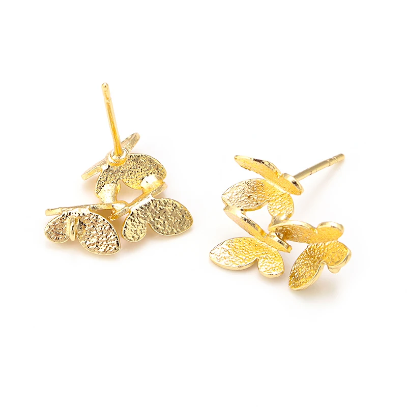 

2pcs Copper Plating Gold Three Butterflies with 12mm Length Pin KC Gold 13.5x12mm Ear Studs For DIY Jewelry Making Accessories