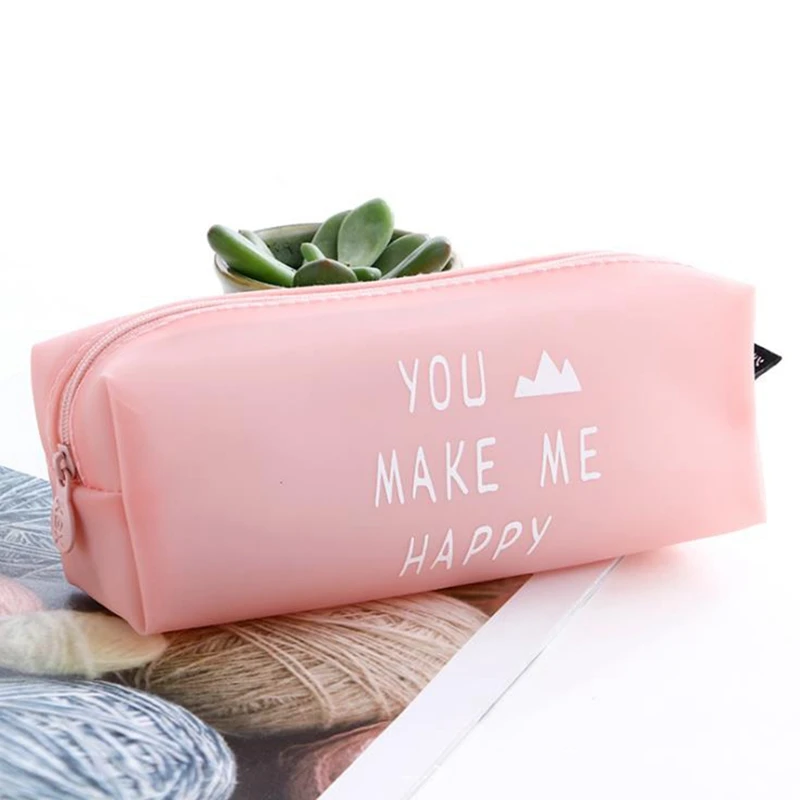 Pink Школьный чехол для карандашей, силиконовый чехол для карандашей для девочек и мальчиков, Kawaii, полиуретановые Пеналы, сумки, прочные, вместительные, школьные принадлежности, канцелярские принадлежности - Цвет: Pink