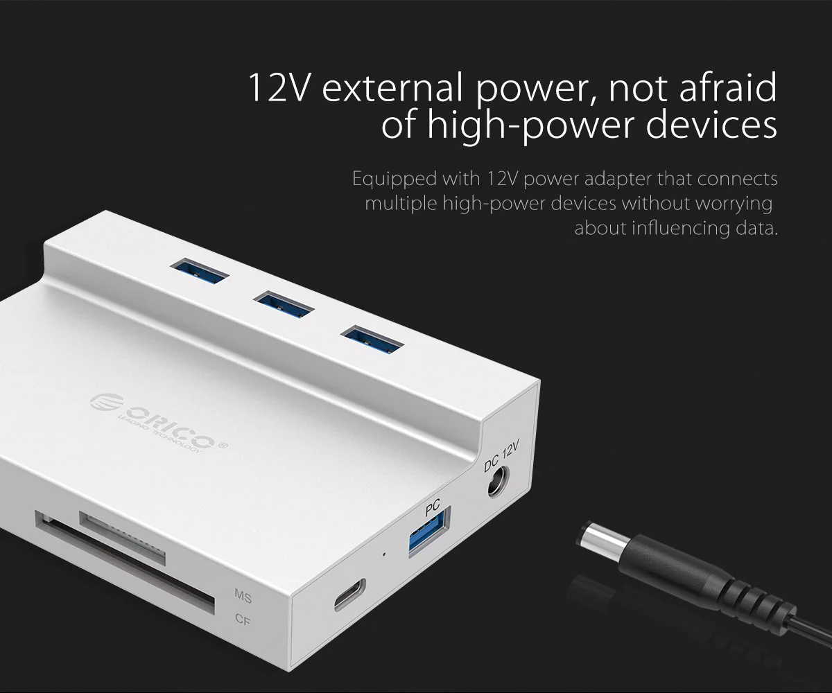 ORICO USB 3,0 концентратор к мульти USB3.0 RJ45 карты памяти SD/TF MS/CF Тип C разделительная карта считывания док-станция с Мощность адаптер для компьютера аксессуары