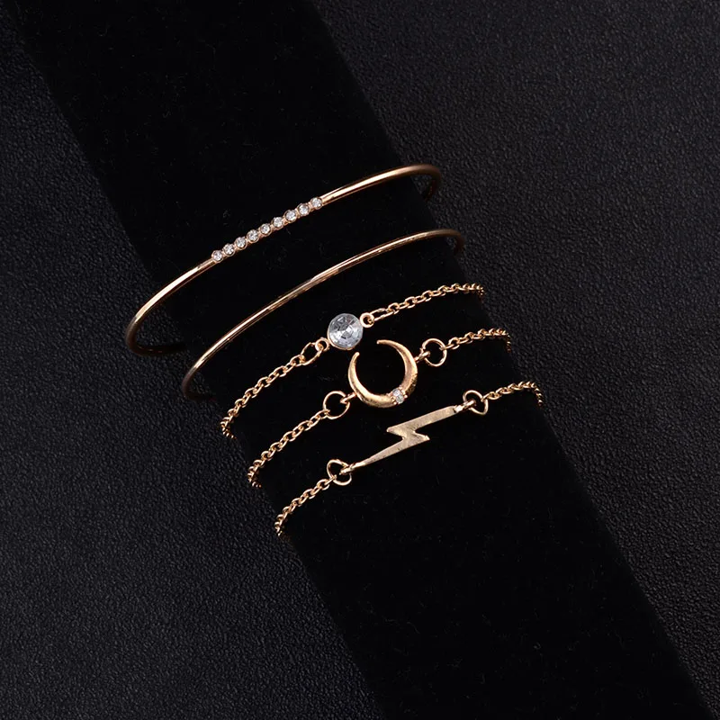 5 шт./компл. Модные женские браслеты наборы Металлических Браслетов золотистого