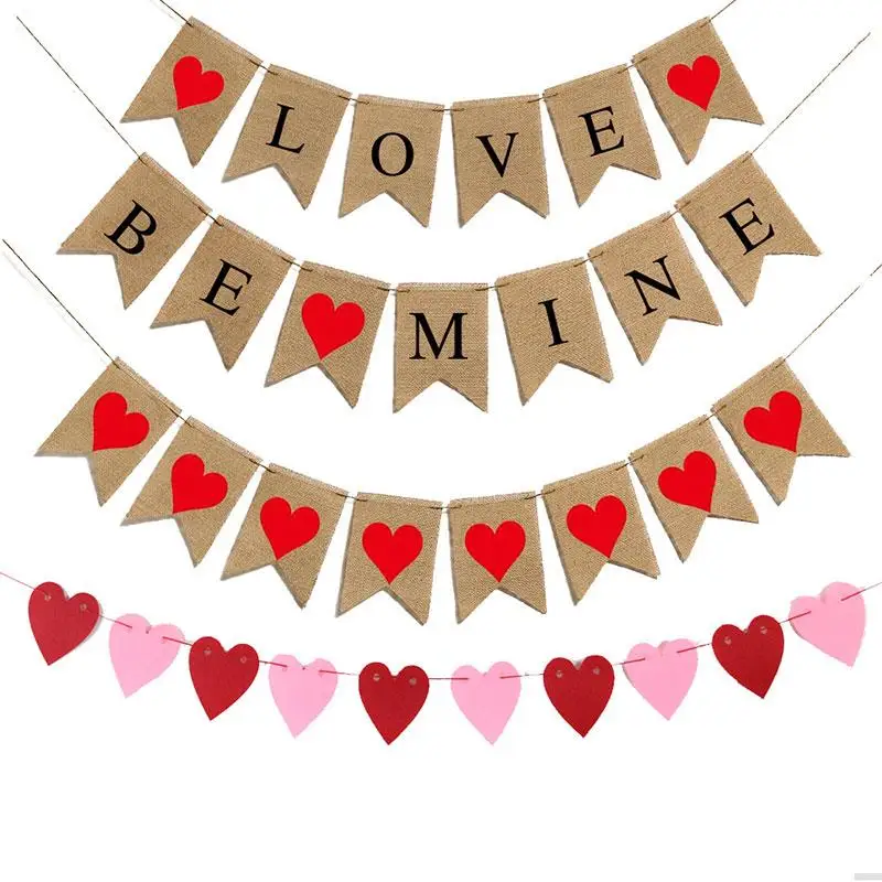 Винтажный Свадебный декор из мешковины LOVE/BE MINE баннер овсянки гирлянды флажков
