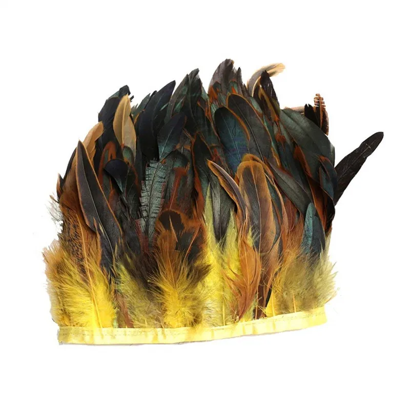 Высококачественная натуральная петушиная бахрома окрашенная атласной лентой 10