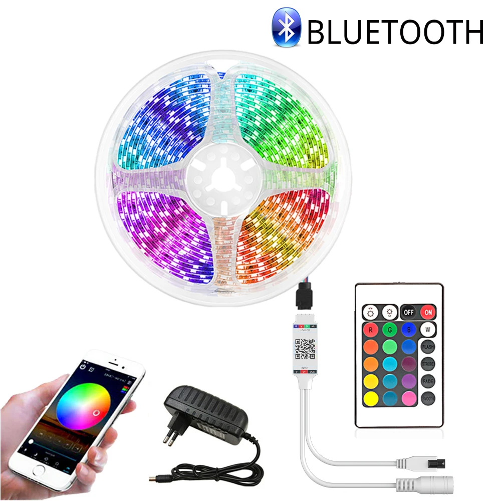 

Светодиодная лента, совместимая с Bluetooth, гибкая Водонепроницаемая RGB лента 5050 SMD 5 м 10 м 12 В