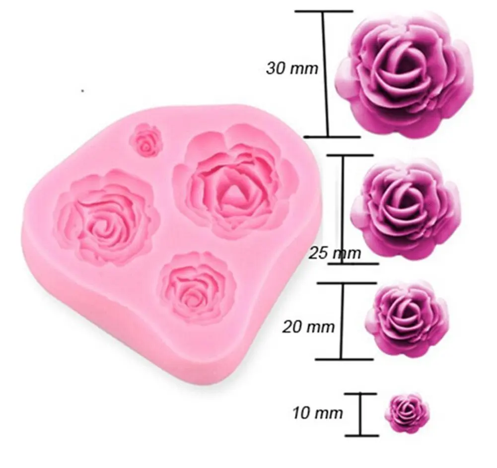 Розы цветок силиконовые формы для торта шоколад мастика украшения Fondant Fimo инструменты 4 размера в 1