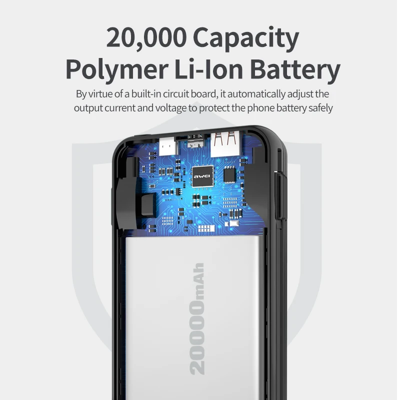 AWEI P38K 22 5 Вт 20000mAh повербанк для телефона зарядка на айфон быстрая Портативный